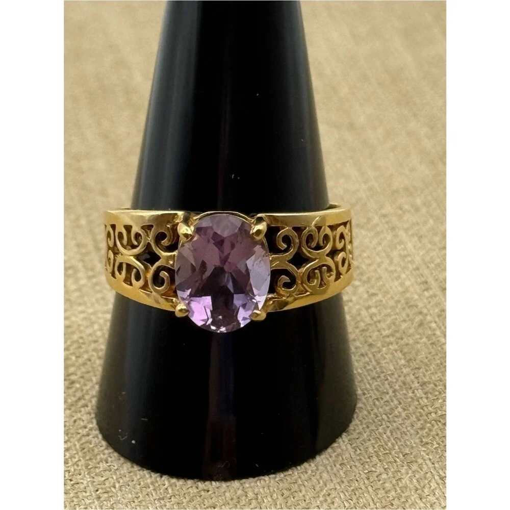 HGE Gold tone Filigree Amethyst Ring - Purple Gemstone